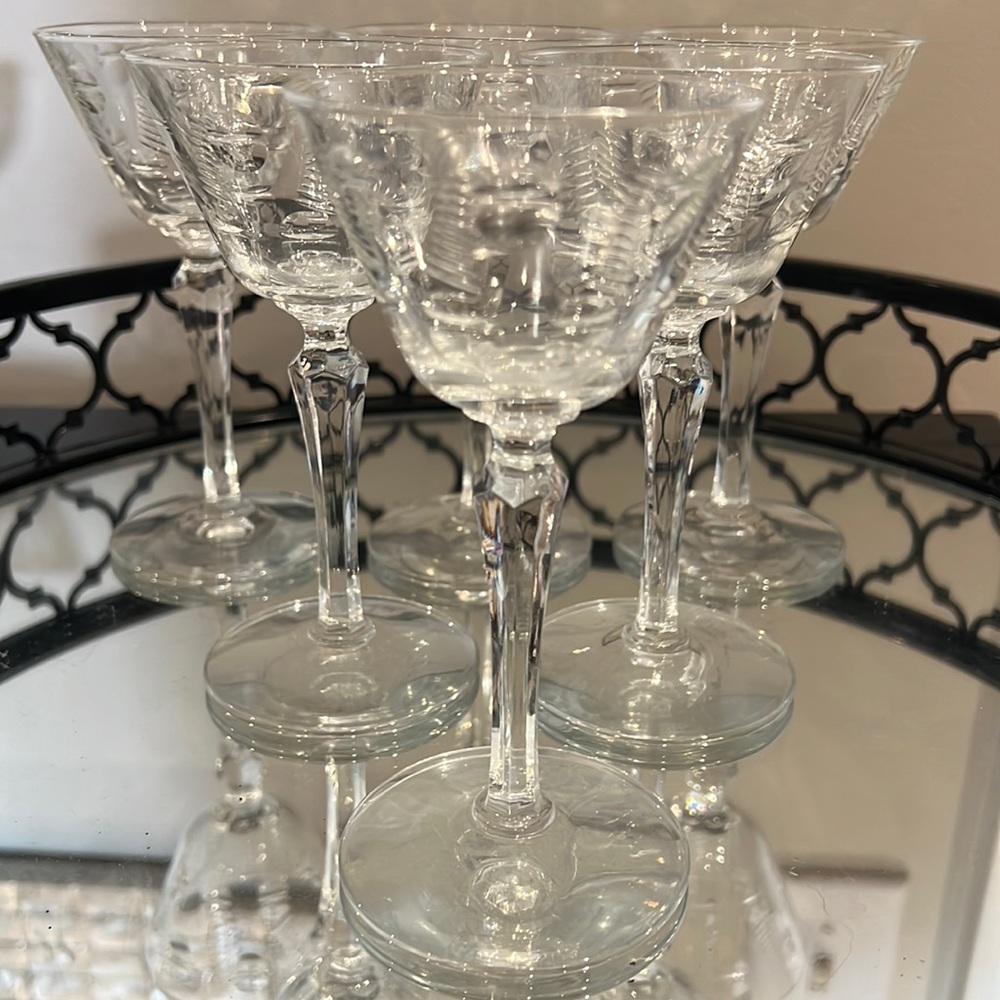 Vintage Libbey Shooting Star Etched Cocktail Glasses Cordials excellent Set 6